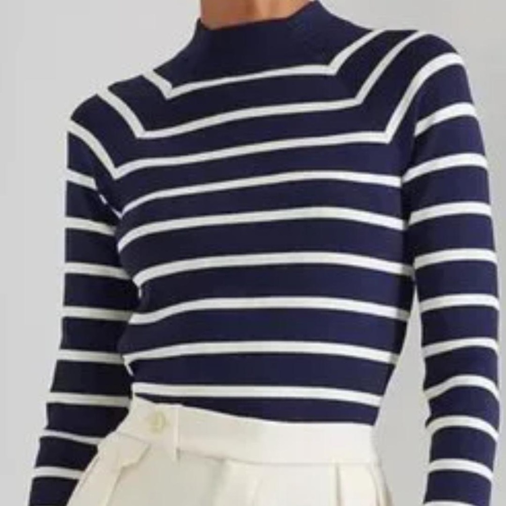 Ralph Lauren mock turtle neck, navy white stripe, long sleeve